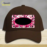 Pink Camo With Black Center Oval Novelty License Plate Hat Cotton / Dark Brown