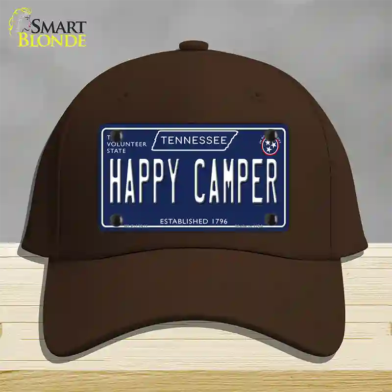 Happy Camper Tennessee Blue Novelty License Plate Hat Tag Cotton / Dark Brown