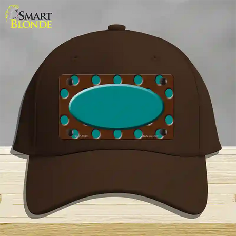 Teal Brown Polka Dot Center Oval Novelty License Plate Hat Cotton / Dark Brown