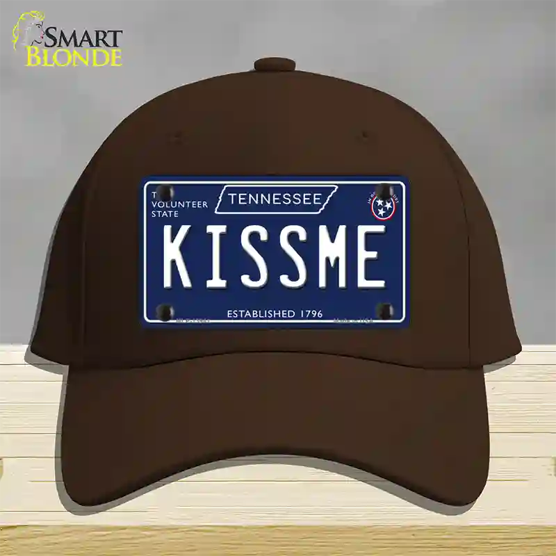 Kiss Me Tennessee Blue Novelty License Plate Hat Tag Cotton / Dark Brown