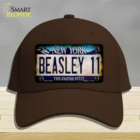 Beasley 11 New York Blue Novelty License Plate Hat Tag Cotton / Dark Brown