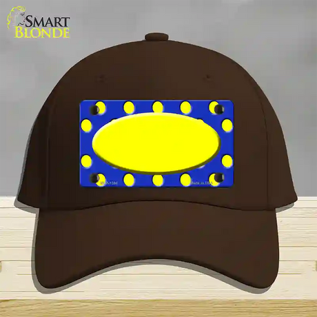 Yellow Royal Blue Polka Dot Center Oval Novelty License Plate Hat Cotton / Dark Brown