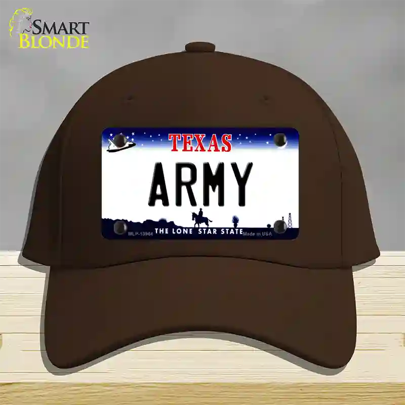 Texas Army Novelty License Plate Hat Tag Cotton / Dark Brown