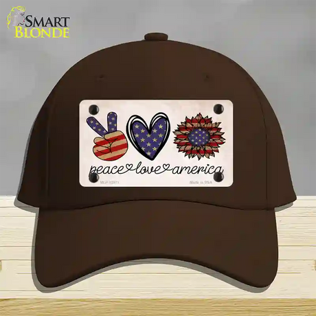 Peace Love America Novelty License Plate Hat Tag Cotton / Dark Brown