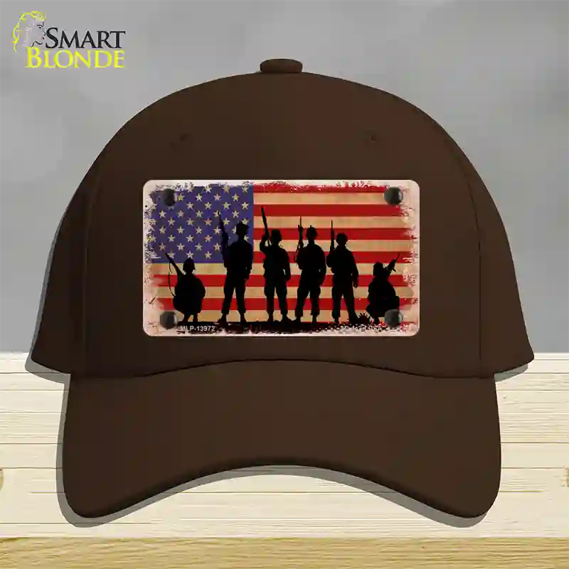 Military Soldiers American Flag Novelty License Plate Hat Tag Cotton / Dark Brown