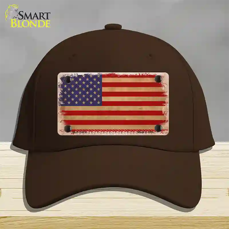 Grunge American Flag Novelty License Plate Hat Tag Cotton / Dark Brown