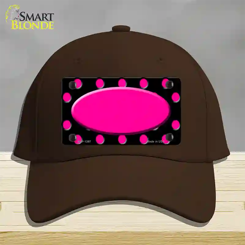 Pink Black Polka Dot Pink Center Oval Black Novelty License Plate Hat Cotton / Dark Brown