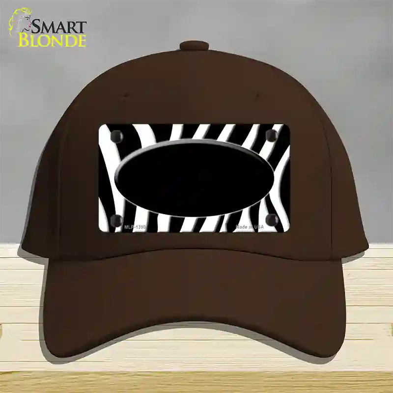 Black White Zebra Center Oval Novelty License Plate Hat Cotton / Dark Brown