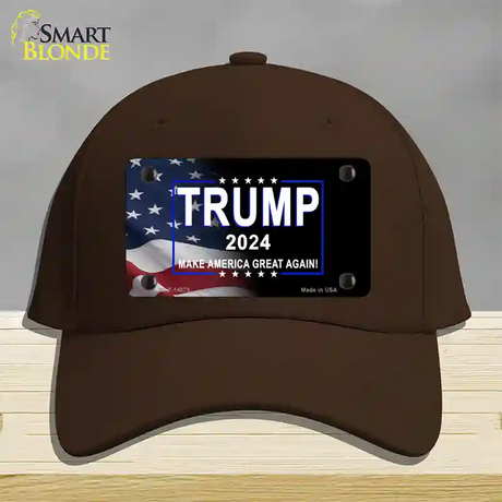 Trump 2024 Flag | Black Novelty License Plate Hat Cotton / Dark Brown