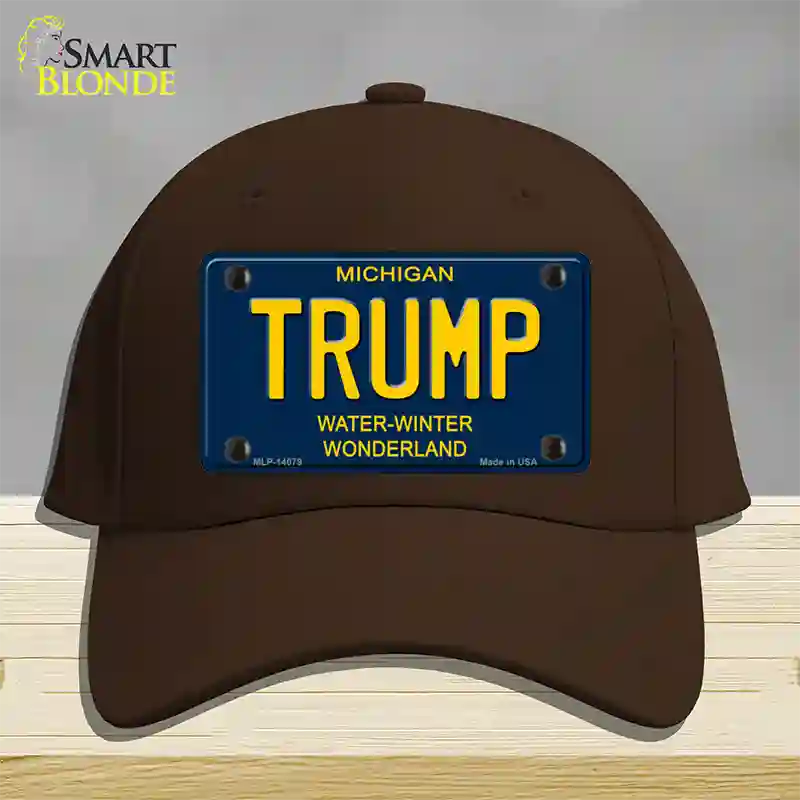 Trump Michigan Blue Novelty License Plate Hat Cotton / Dark Brown