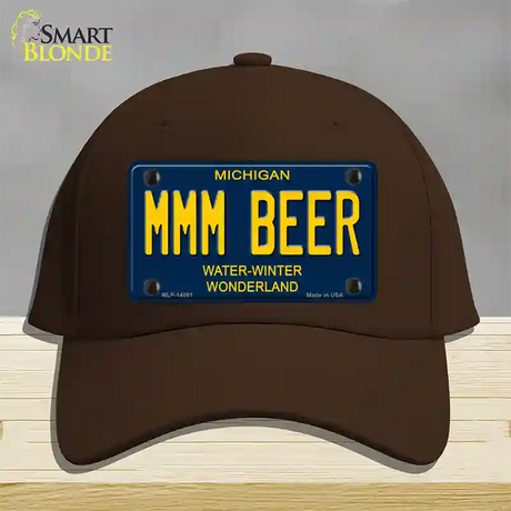 Mmm Beer Michigan Blue Novelty License Plate Hat Cotton / Dark Brown