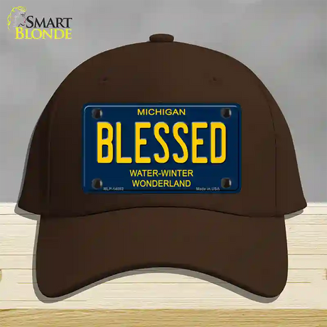 Blessed Michigan Blue Novelty License Plate Hat Cotton / Dark Brown