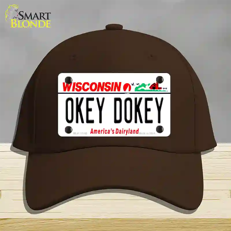 Okey Dokey Wisconsin State Background Novelty License Plate Hat Cotton / Dark Brown