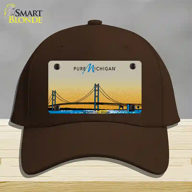 Pure Michigan Mackinac Bridge Novelty License Plate Hat Cotton / Dark Brown