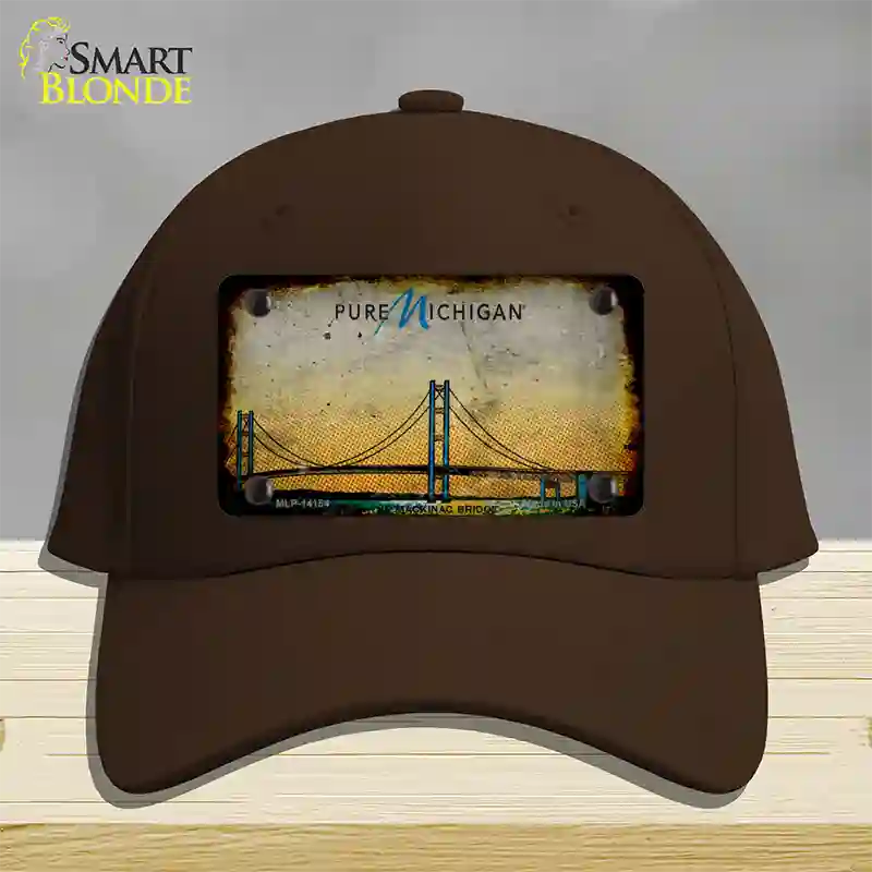 Pure Michigan Mackinac Bridge Rusty Novelty License Plate Hat Cotton / Dark Brown