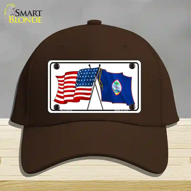 Guam Crossed US Flag Novelty License Plate Hat Cotton / Dark Brown