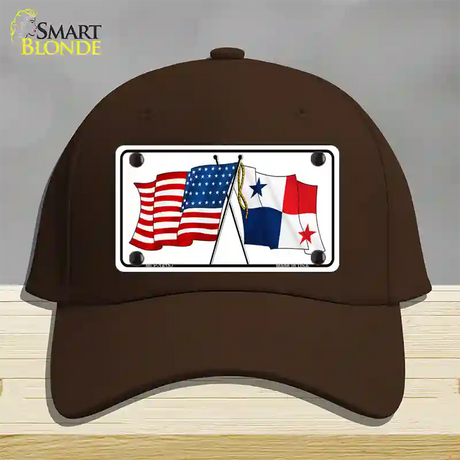 Panama Crossed US Flag Novelty License Plate Hat Cotton / Dark Brown