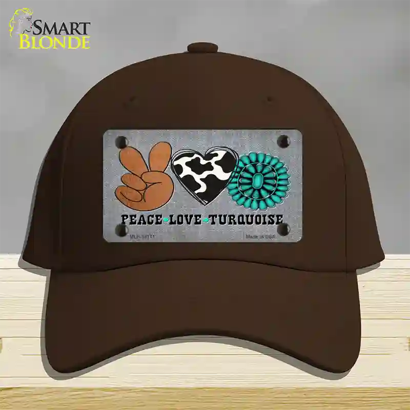 Peace Love Turquoise Novelty License Plate Hat Cotton / Dark Brown