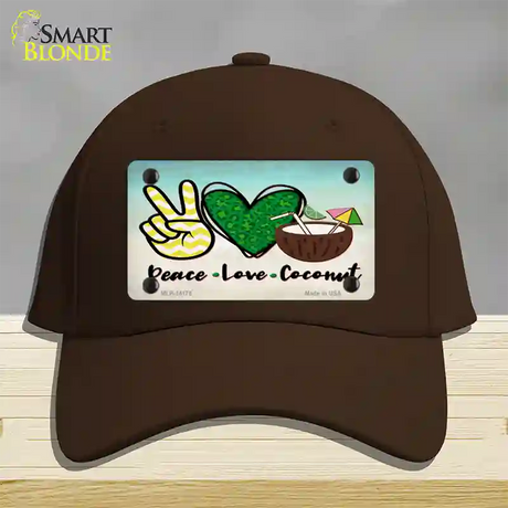 Peace Love Coconut Novelty License Plate Hat Cotton / Dark Brown