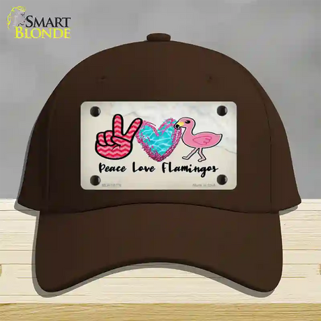 Peace Love Flamingos Novelty License Plate Hat Cotton / Dark Brown