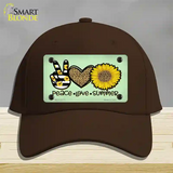 Peace Love Summer Sunflower Novelty License Plate Hat Cotton / Dark Brown