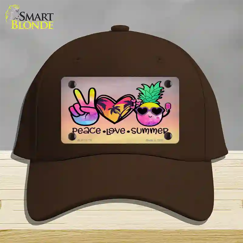 Peace Love Summer Novelty License Plate Hat Cotton / Dark Brown