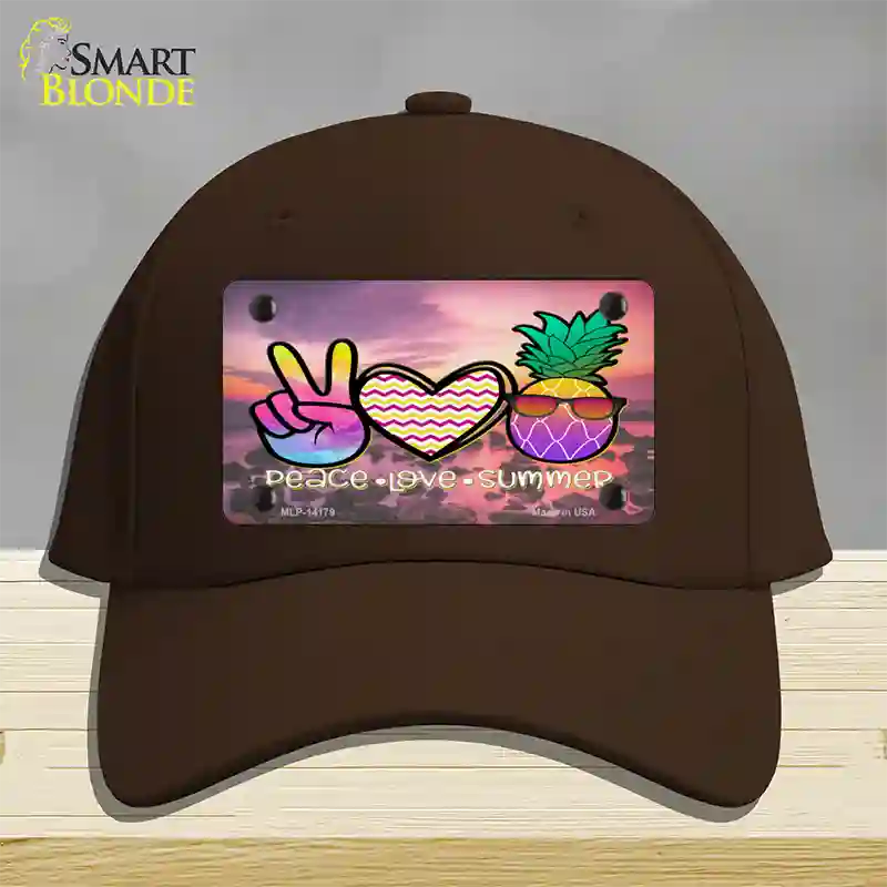 Peace Love Summer Pineapple BeachNovelty License Plate Hat Cotton / Dark Brown