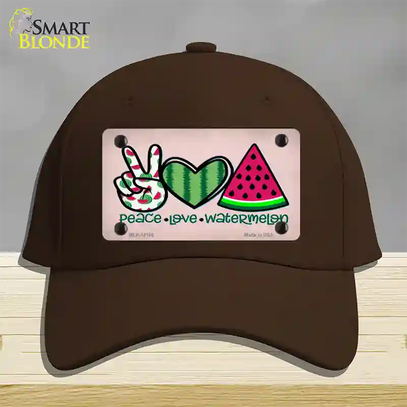 Peace Love Watermelon Novelty License Plate Hat Cotton / Dark Brown