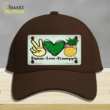 Peace Love Pineapple Novelty License Plate Hat Cotton / Dark Brown