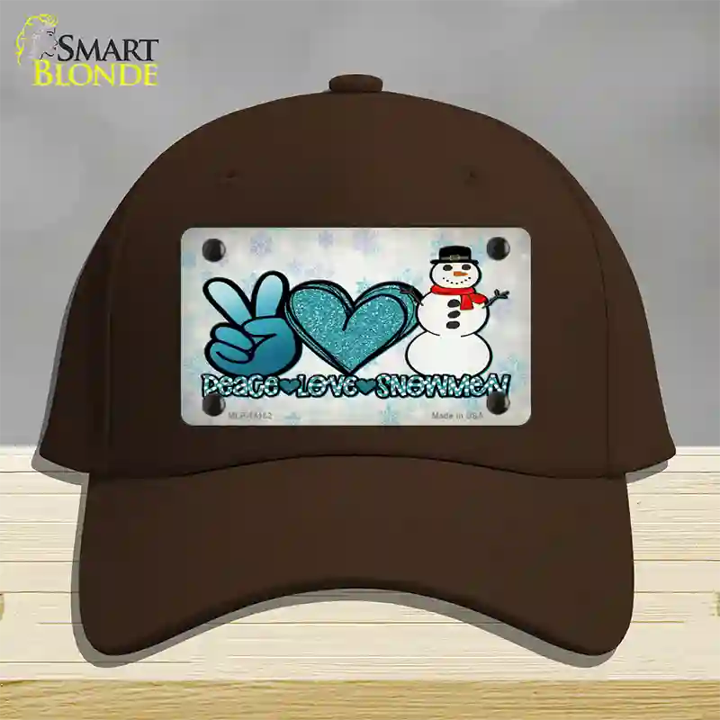 Peace Love Snowman Novelty License Plate Hat Cotton / Dark Brown