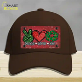 Peace Love Joy Novelty License Plate Hat Cotton / Dark Brown