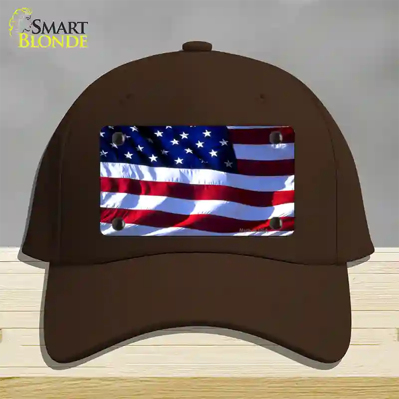 American Flag Wavy Novelty License Plate Hat Cotton / Dark Brown