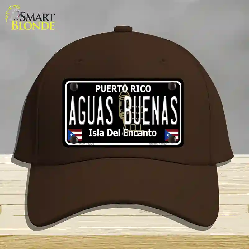 Aguas Buenas Puerto Rico Black Novelty License Plate Hat Cotton / Dark Brown