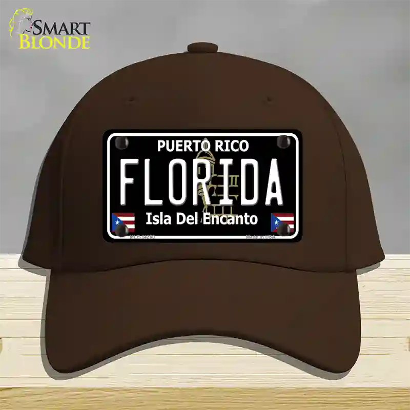 Florida Puerto Rico Black Novelty License Plate Hat Cotton / Dark Brown