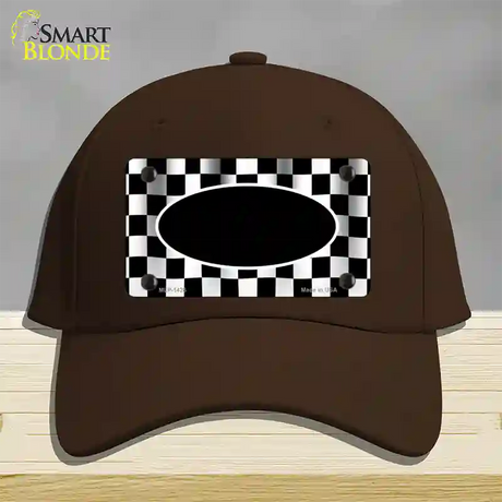 Waving Checkered Flag With Black Center Oval Novelty License Plate Hat Cotton / Dark Brown