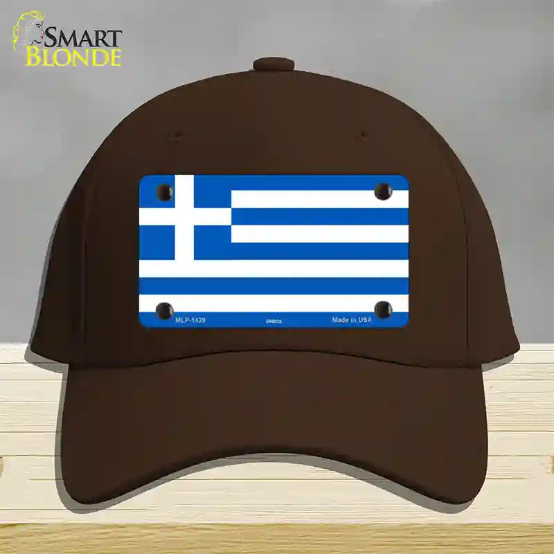 Greece Flag Novelty License Plate Hat Cotton / Dark Brown