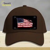 Waving American Flag Black Novelty License Plate Hat Cotton / Dark Brown