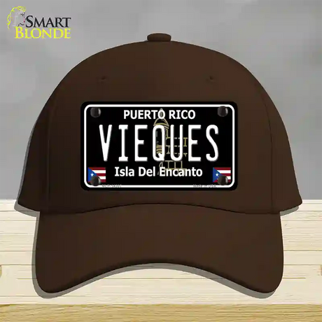 Vieques Puerto Rico Black Novelty License Plate Hat Cotton / Dark Brown