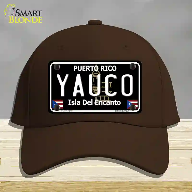 Yauco Puerto Rico Black Novelty License Plate Hat Cotton / Dark Brown