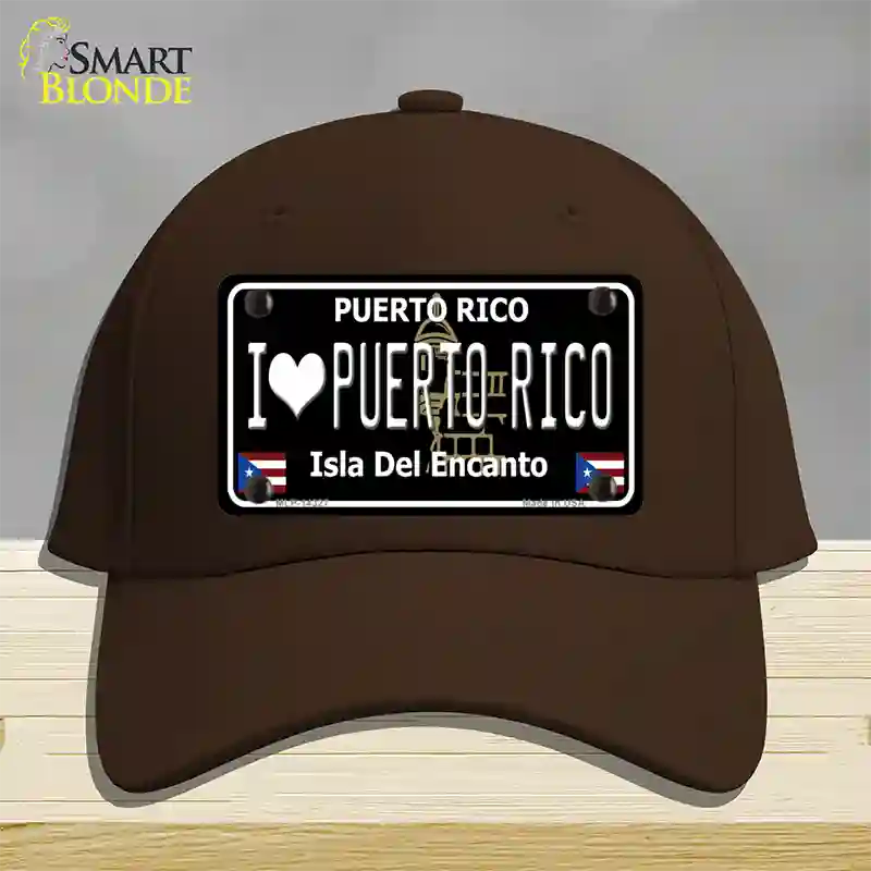 I Love Puerto Rico Black Novelty License Plate Hat Cotton / Dark Brown