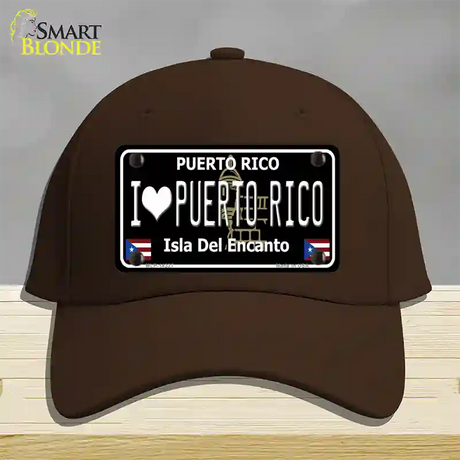 I Love Puerto Rico Black Novelty License Plate Hat Cotton / Dark Brown