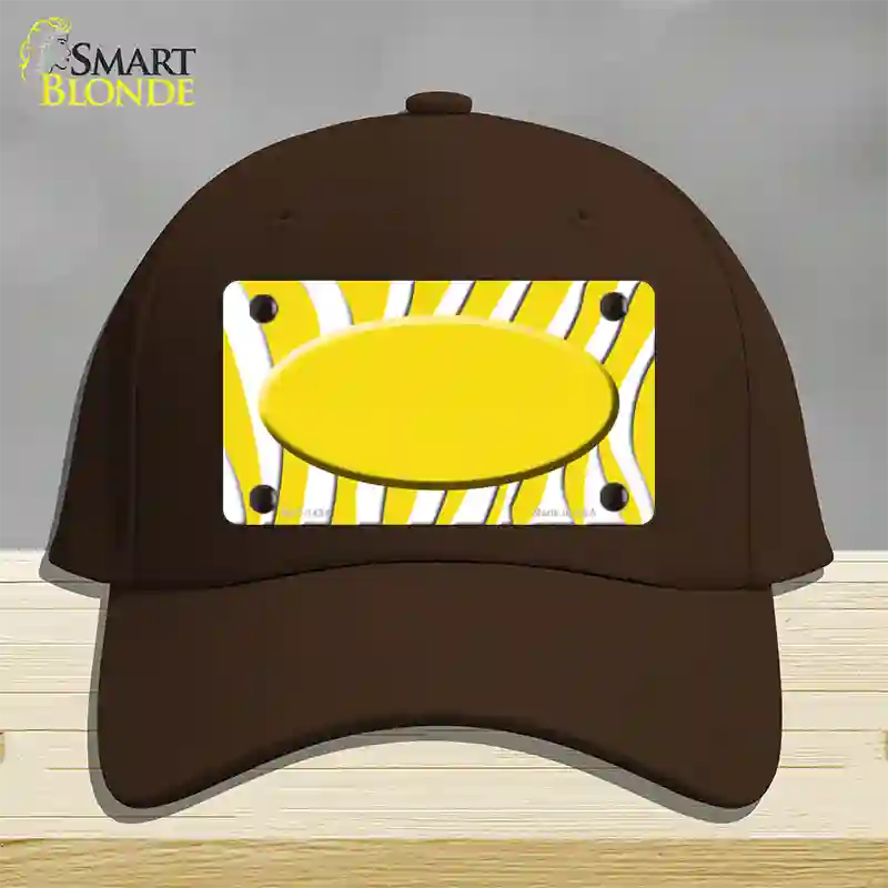 Yellow White Zebra Yellow Center Oval Novelty License Plate Hat Cotton / Dark Brown