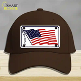 American Flag Waving White Novelty License Plate Hat Cotton / Dark Brown