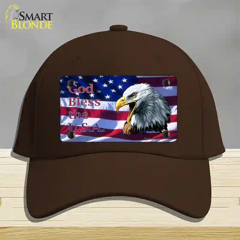 God Bless The USA Eagle Novelty License Plate Hat Cotton / Dark Brown