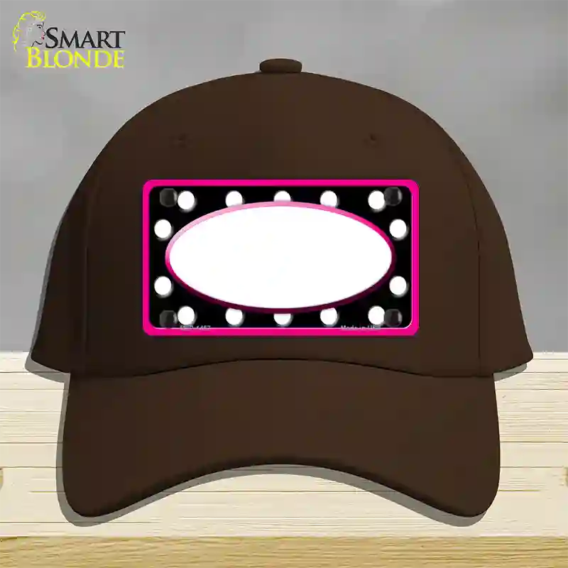 White Black Polka Dots Pink Frame And White Center Oval Novelty License Plate Hat Cotton / Dark Brown