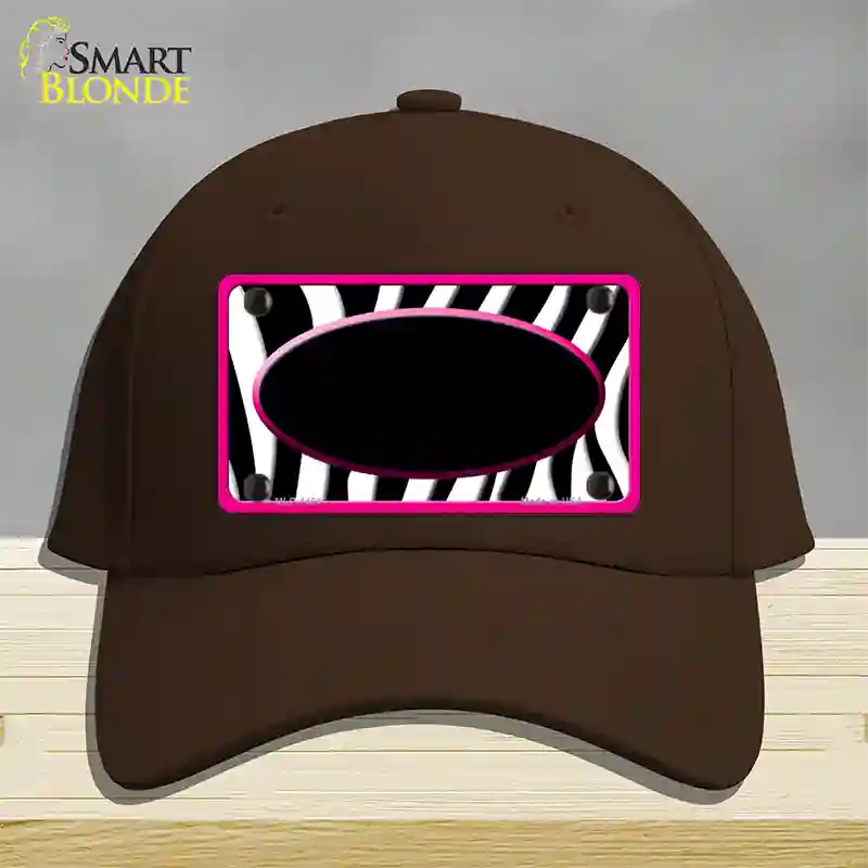 Black White Pink Zebra Center Oval Novelty License Plate Hat Cotton / Dark Brown