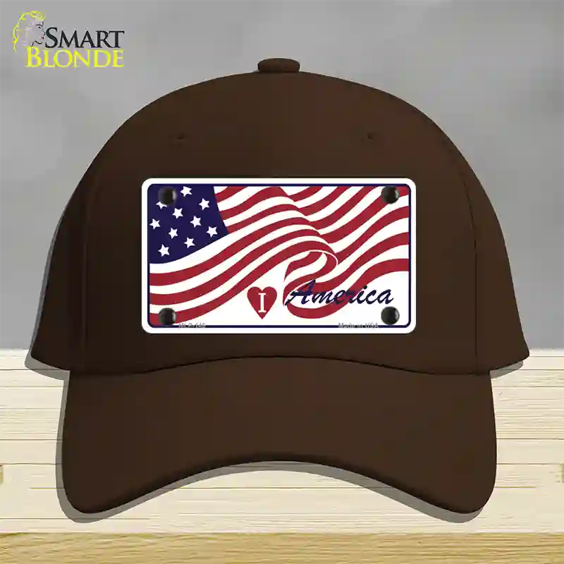 I Love America Flag Novelty License Plate Hat Cotton / Dark Brown