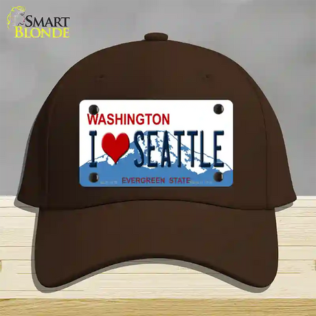 I Love Seattle Washington Novelty License Plate Hat Cotton / Dark Brown