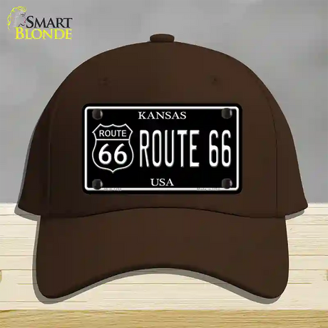 Route 66 Kansas Black Novelty License Plate Hat Cotton / Dark Brown