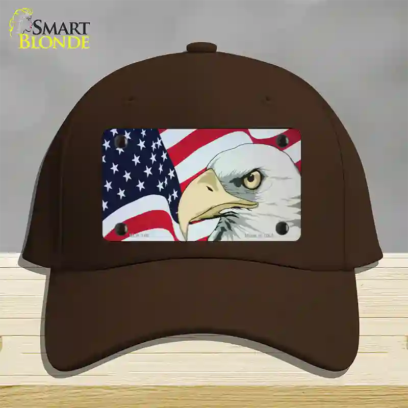 American Flag With Eagle Novelty License Plate Hat Cotton / Dark Brown